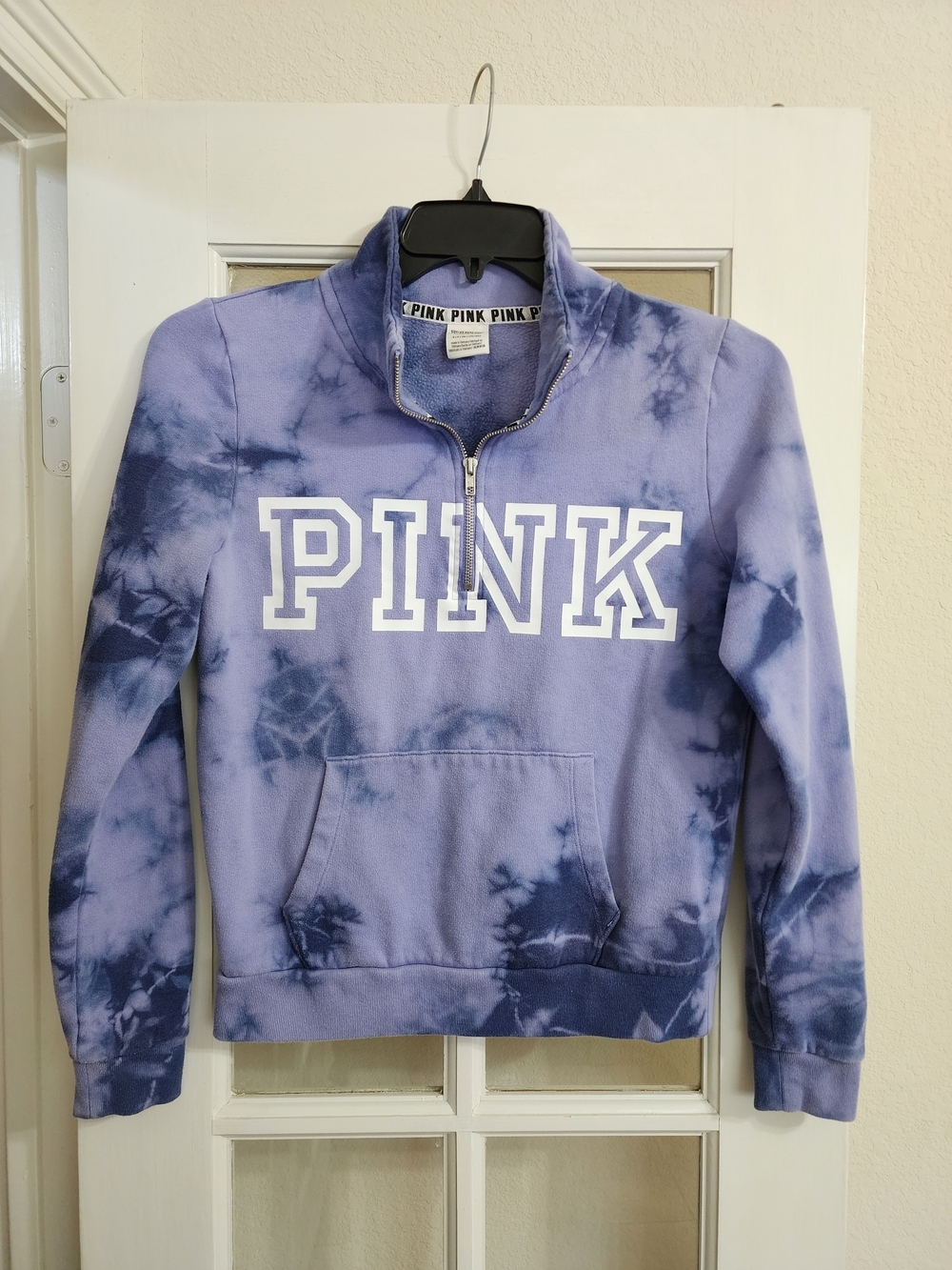 PINK Victoria's Secret Tie Dye Quarter Zip Fleece Sweatshirt Purple Small
